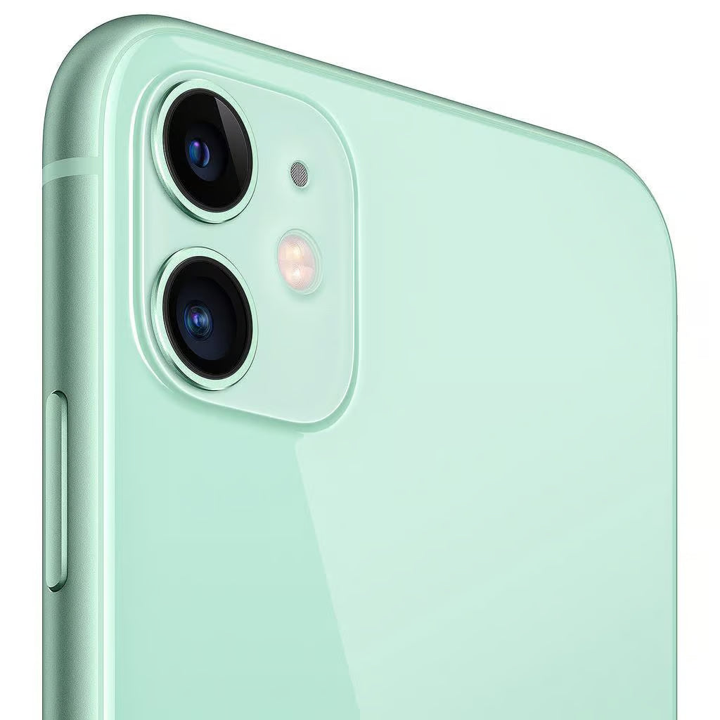 Fröhliches Apple iPhone 11 in der Farbe Grün mit 64GB Speicher, ohne Vertrag.